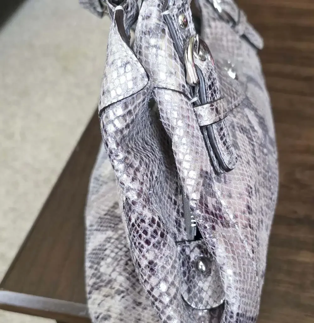 COACH Madison Maggie F19678 Grey Python Embossed Leather 3-Section Hobo Purse
